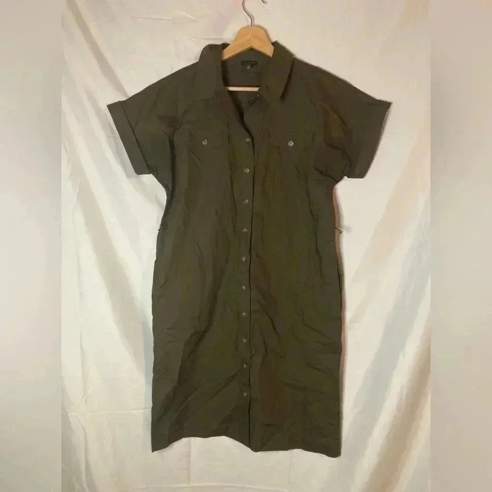 Talbots Army green button dress - Picture 1 of 6
